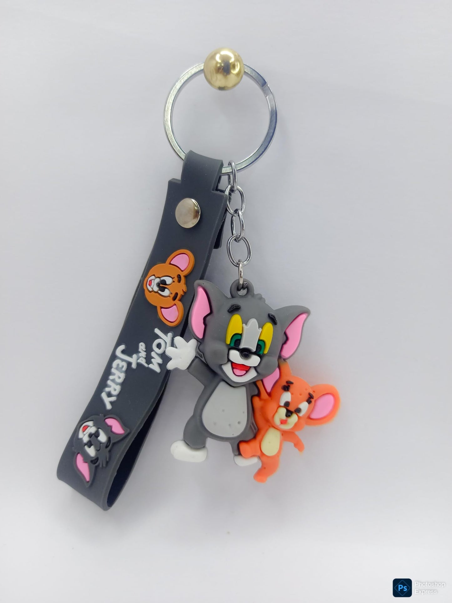 RF REDFOXX Tom and Jerry 3D Rubber Keychain with Strap, Metal Key Ring Car Pendant, Kids Cartoon Character Design