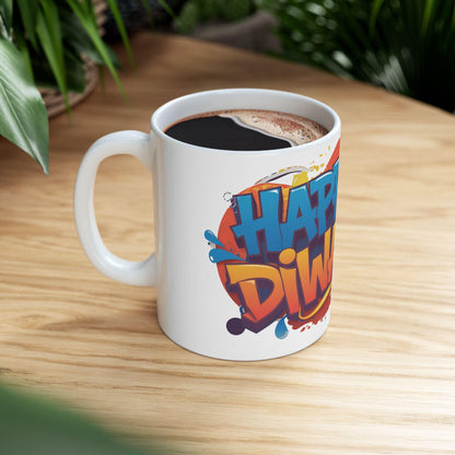 RF REDFOXX Happy Diwali Ceramic Mug, 325 ml, Unique Designs