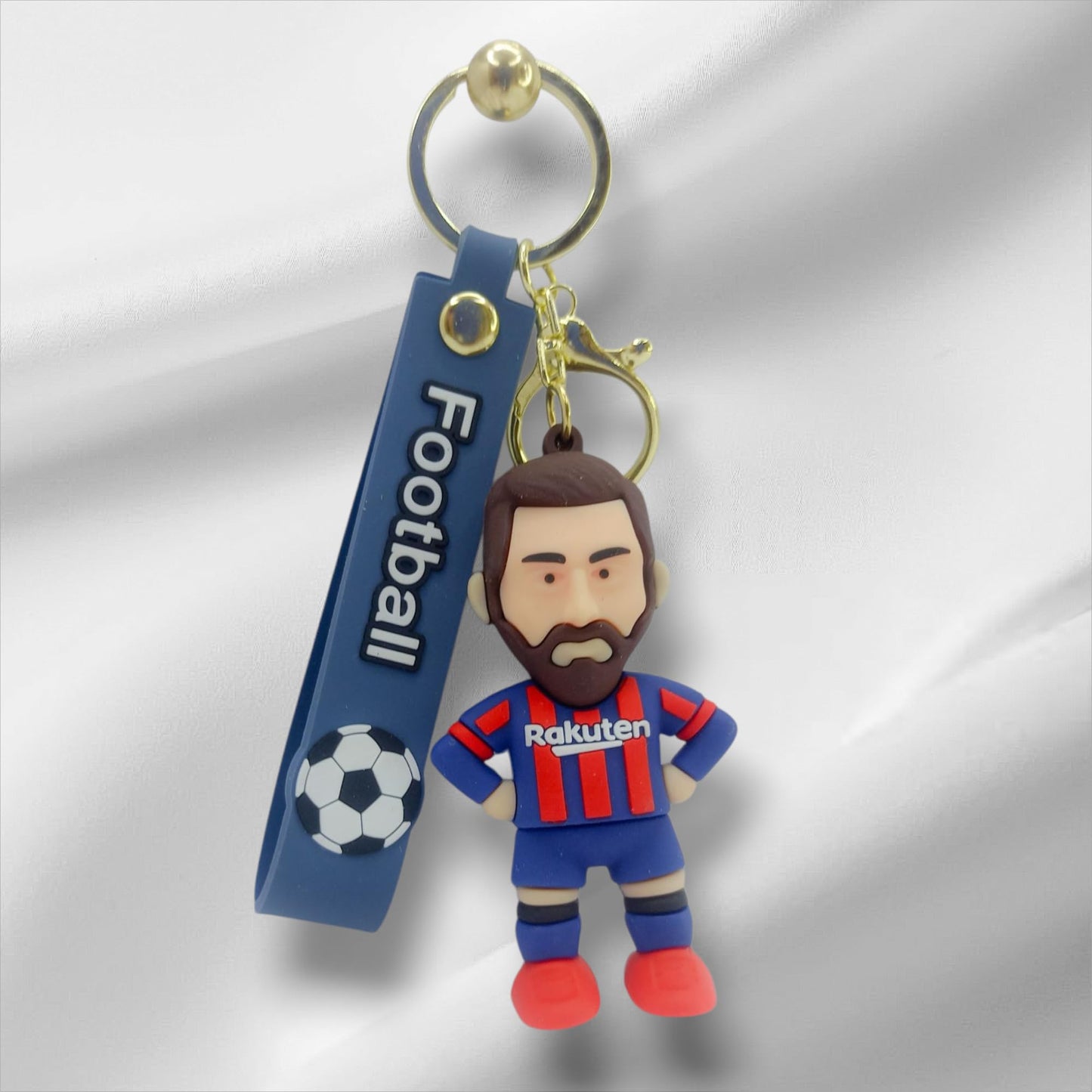 RF REDFOXX Messi Football Player Keychain, Sports Messi with Football Tag, Blue and Red Striped Jersey Design