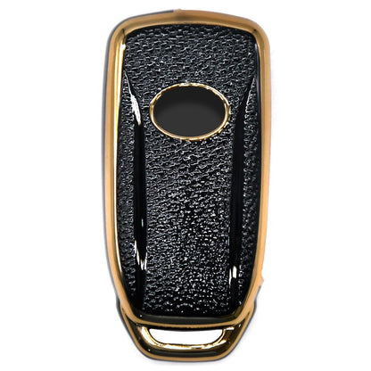 TPU Leather Gold Pattern Key Cover Compatible with Tata D2 Key Cover, Black, Pack of 2