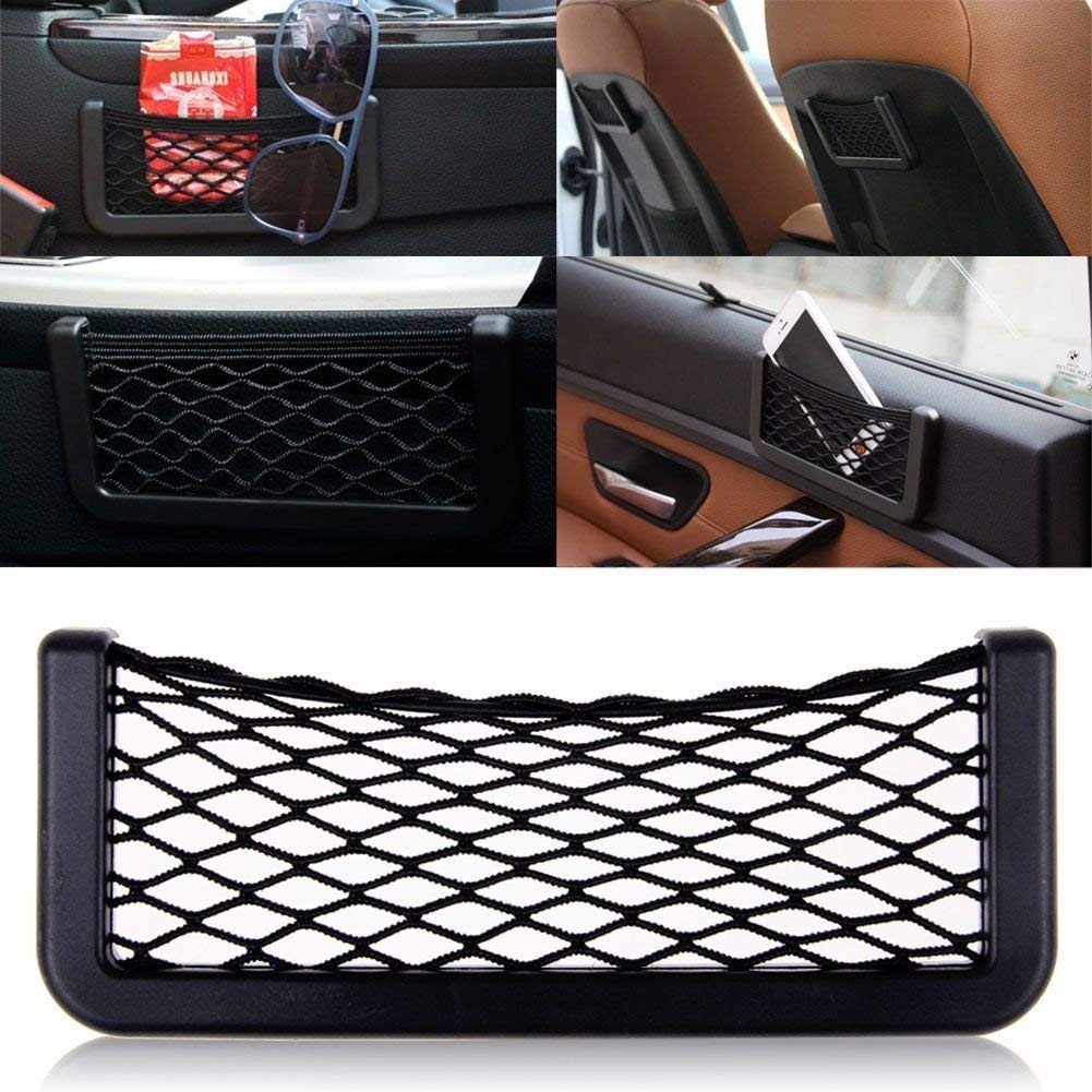 Car Storage Net, Black Seat Side Back Storage Net Bag, Trunk Holder Pocket Organizer String Bag Phone Stand