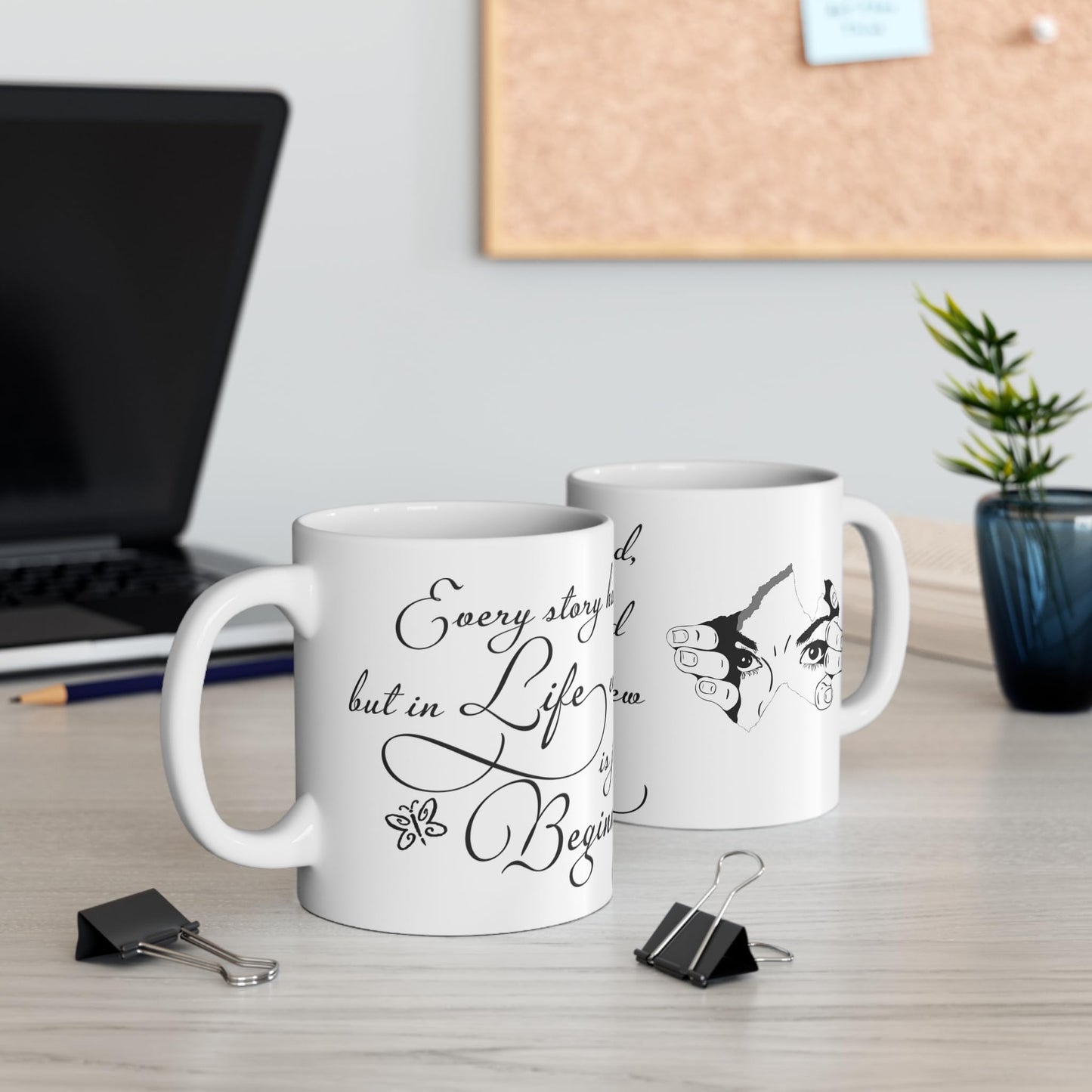 Inspirational Coffee Mug, 350 ml, White Ceramic with Quote 'Every Story Has a Beginning', Perfect for Gifting