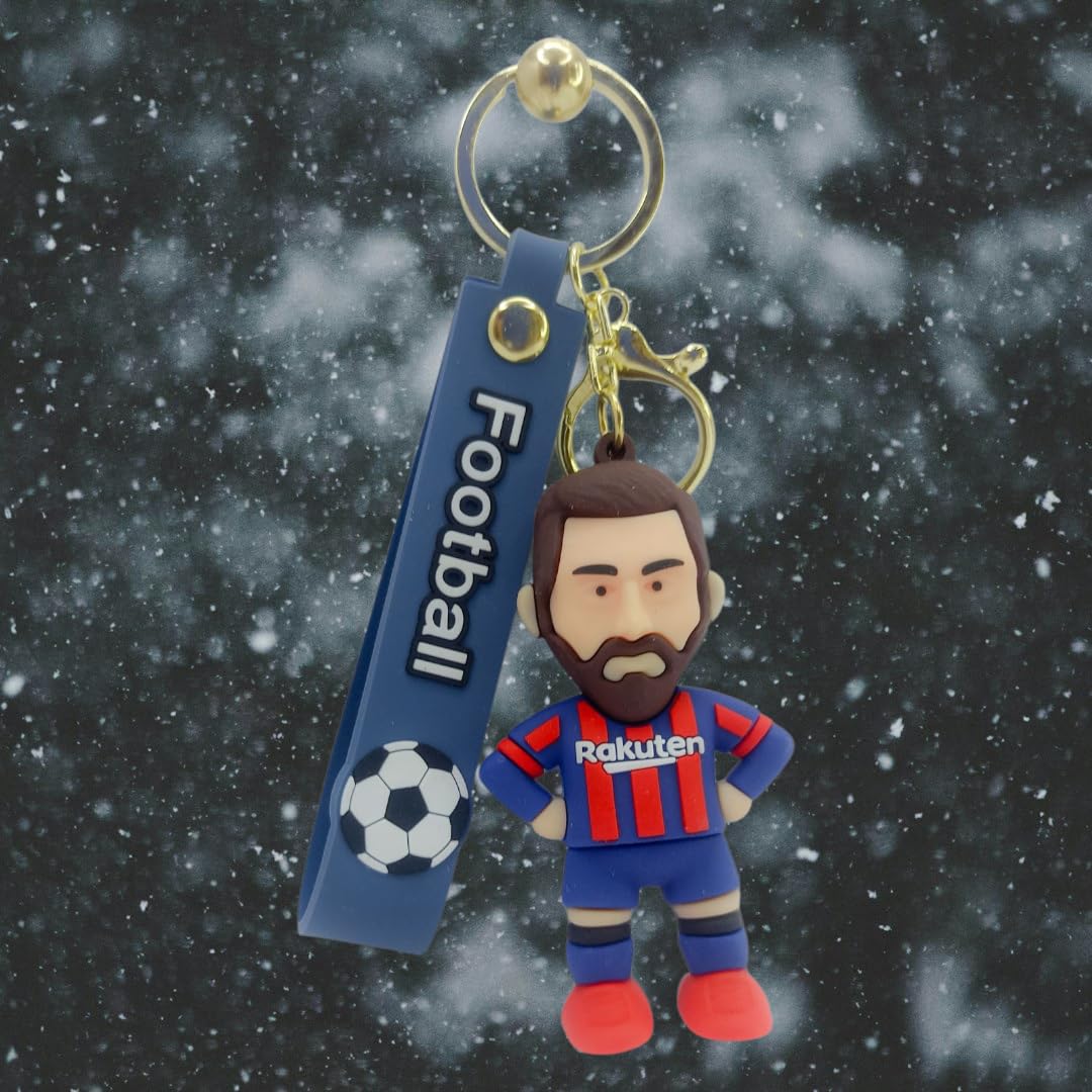 RF REDFOXX Messi Football Player Keychain, Sports Messi with Football Tag, Blue and Red Striped Jersey Design