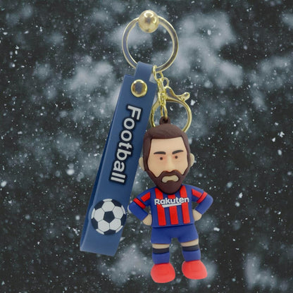 RF REDFOXX Messi Football Player Keychain, Sports Messi with Football Tag, Blue and Red Striped Jersey Design