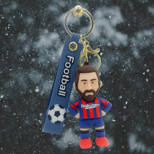 RF REDFOXX Messi Football Player Keychain, Sports Messi with Football Tag, Blue and Red Striped Jersey Design