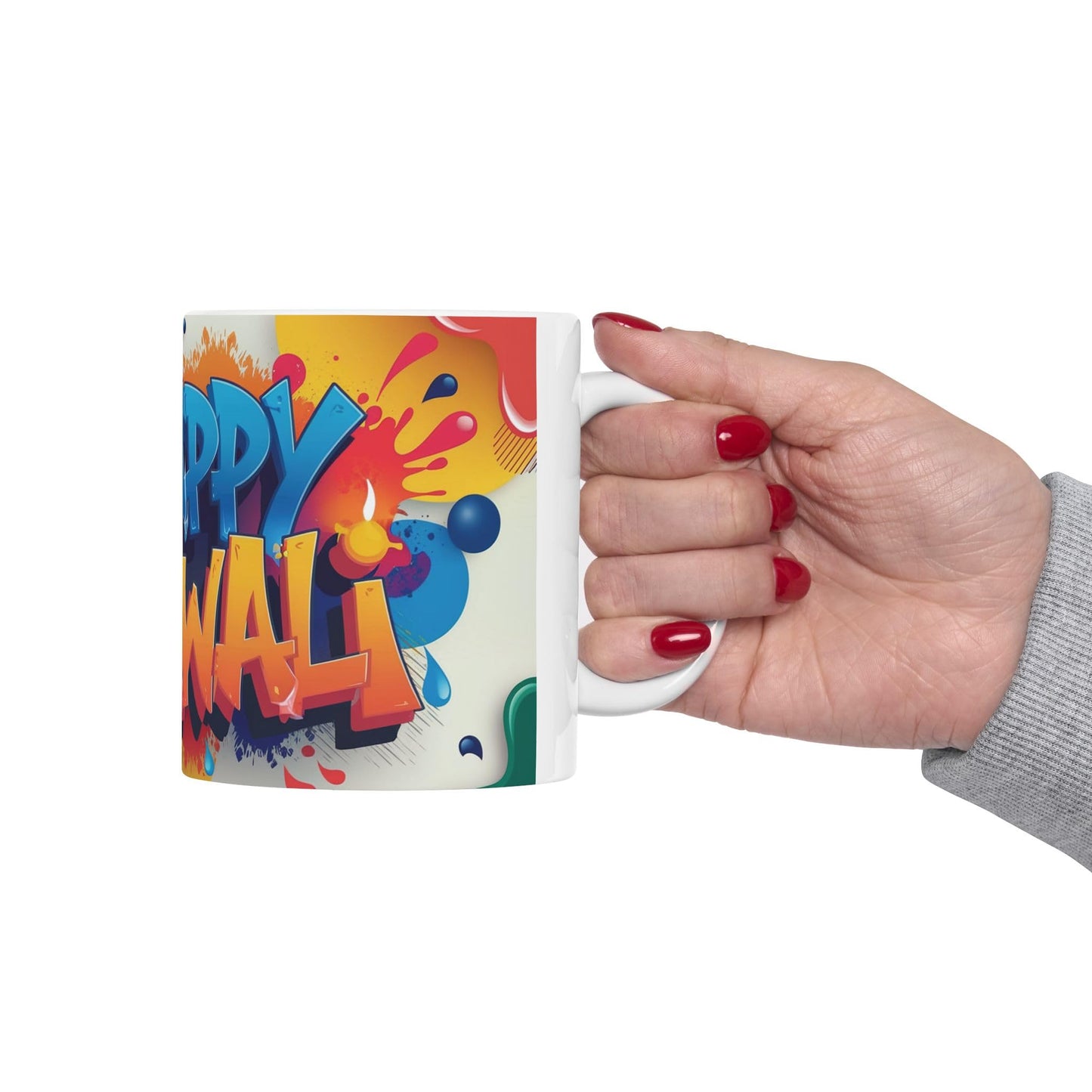 RF REDFOXX Ceramic Diwali Mug, Colourful Graffiti Design, 325 ml Capacity