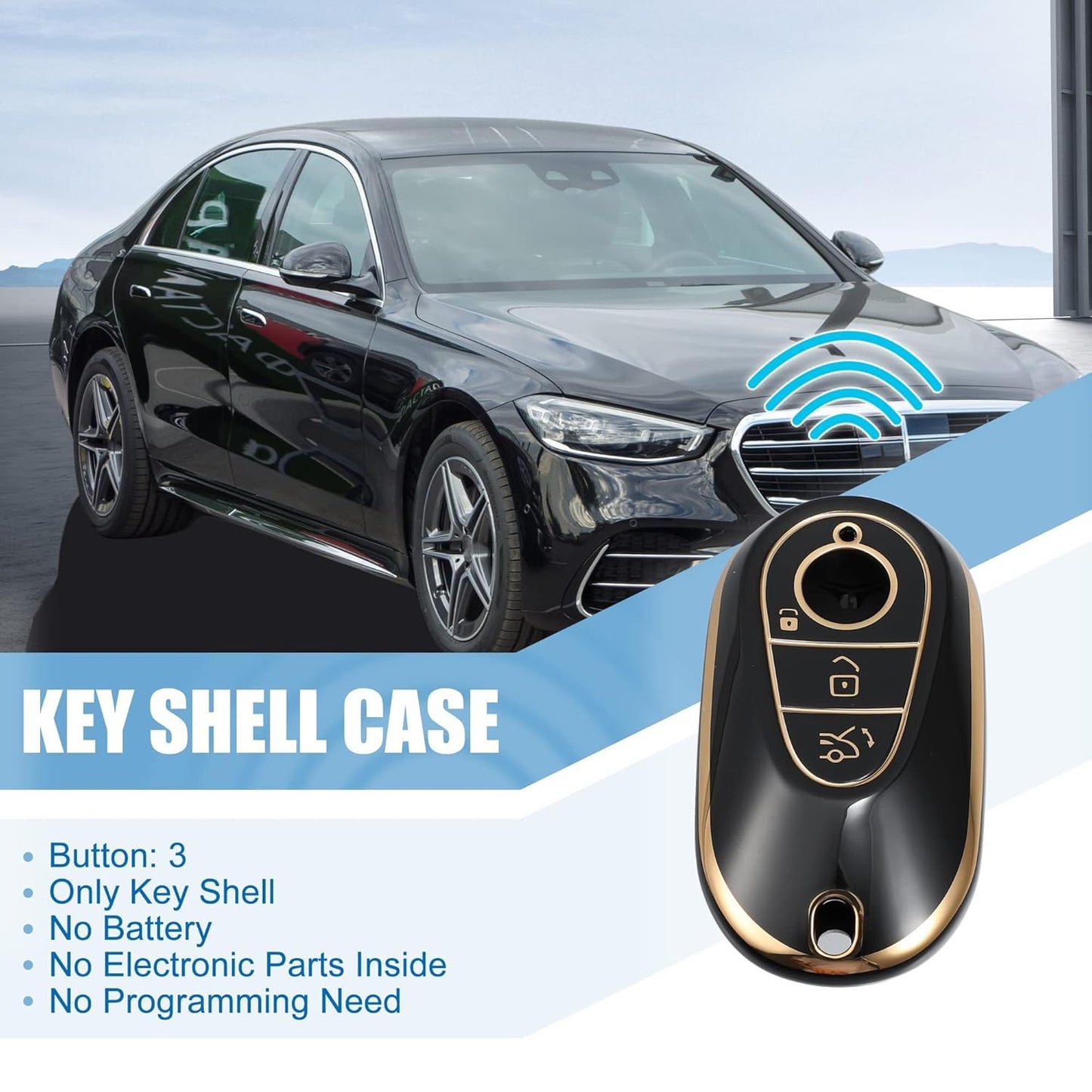 RF REDFOXX Silicone Smart Key Fob Case Cover with Keychain for Mercedes-Benz W223 S Class S300 S350 S450 S500 2020-2021 Key Fob Shell Protector Keyless Black