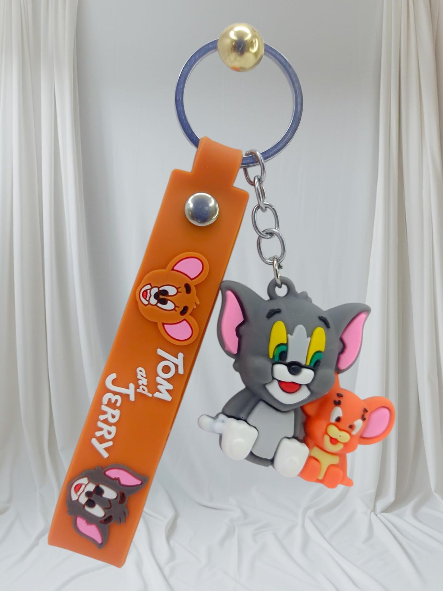 RF REDFOXX Tom and Jerry 3D Rubber Keychain, Decorative Strap with Metal Ring, Cartoon Character Car Pendant