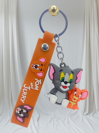 RF REDFOXX Tom and Jerry 3D Rubber Keychain, Decorative Strap with Metal Ring, Cartoon Character Car Pendant
