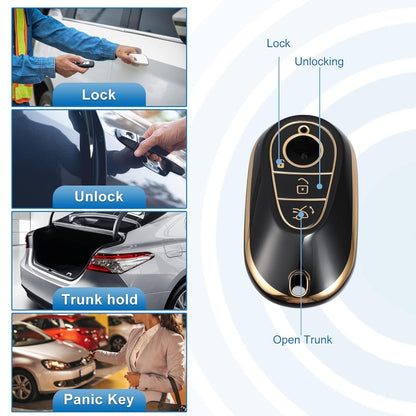 RF REDFOXX Silicone Smart Key Fob Case Cover with Keychain for Mercedes-Benz W223 S Class S300 S350 S450 S500 2020-2021 Key Fob Shell Protector Keyless Black