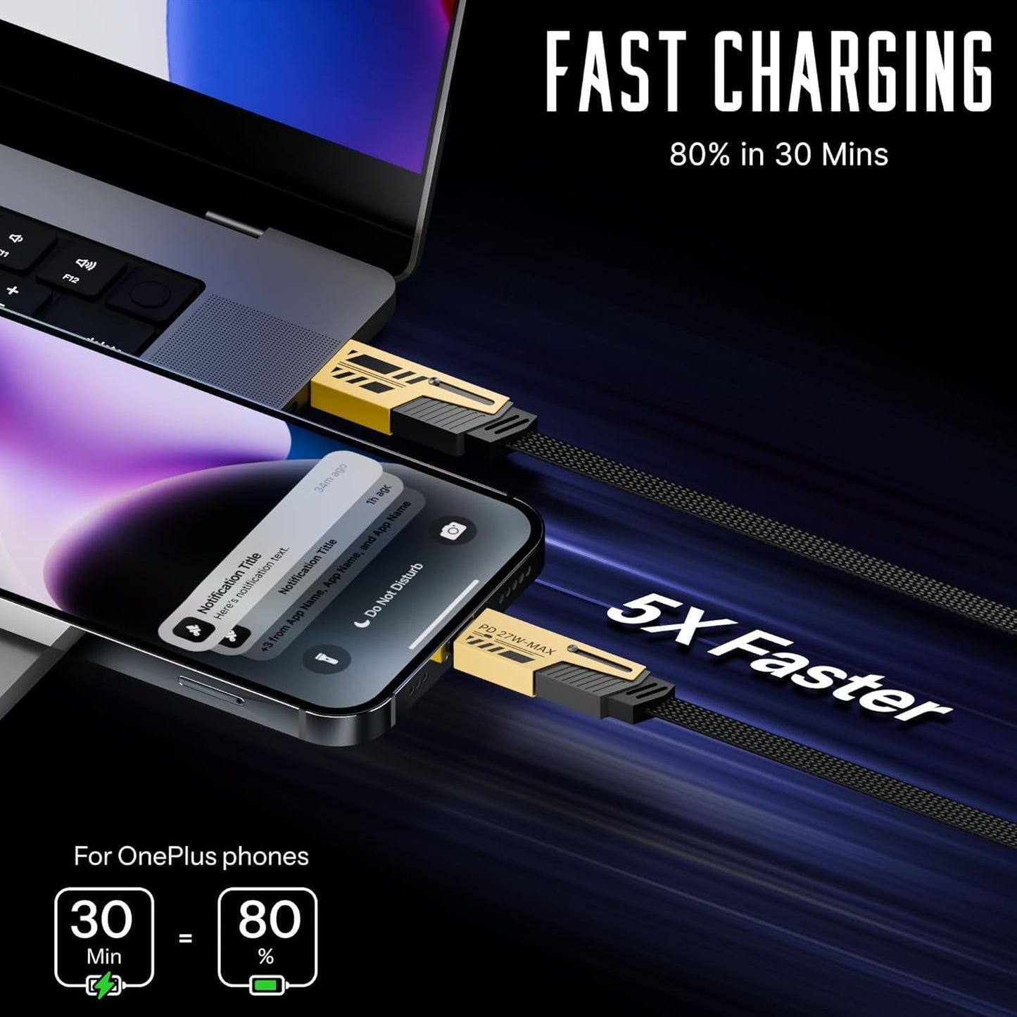 RF REDFOXX 4-in-1 Multi-Function Fast Charging Cable with to USB-C, Type C-C, Ligthning to USB, Military Grade Durability, Compatible for iPhone, Samsung, Oneplus Devices