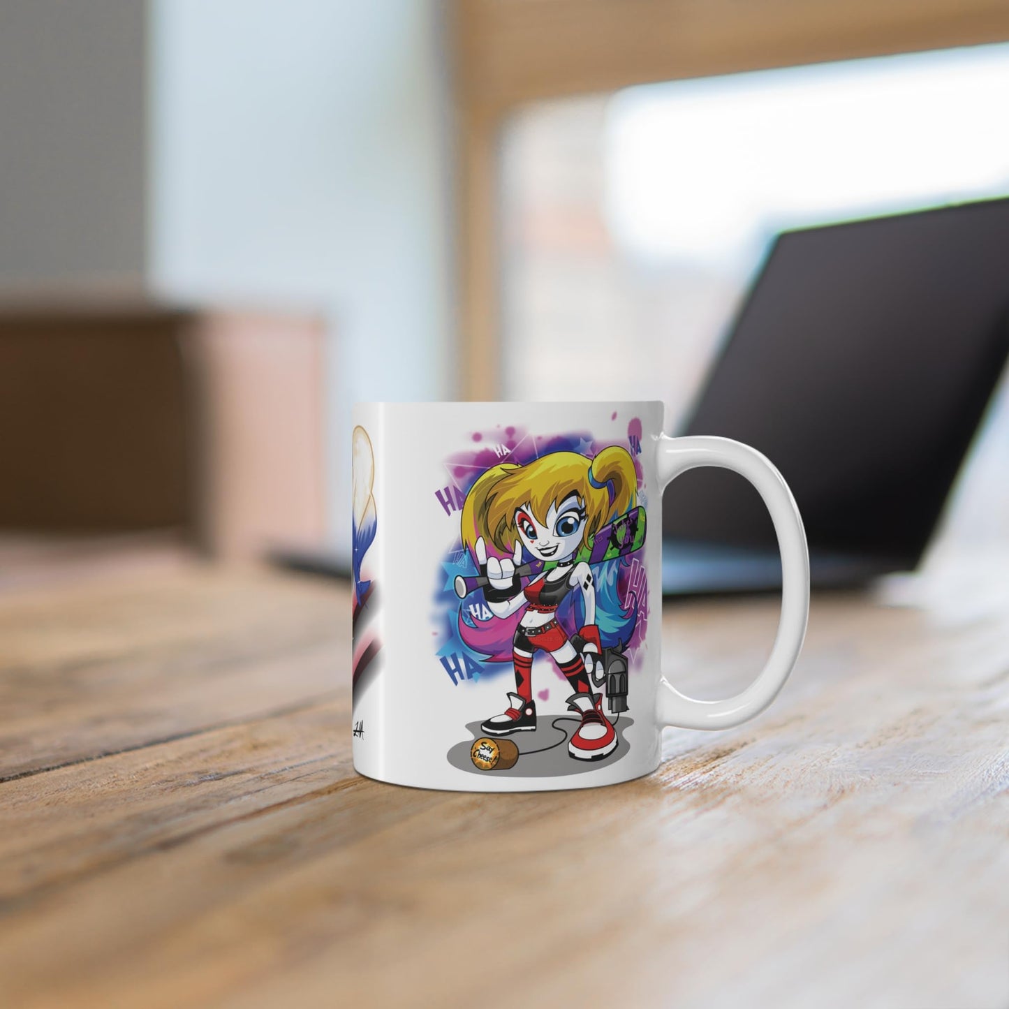 RF REDFOXX Harley Quinn Chibi Art Ceramic Coffee Mug, 350 ml, White Suicide Squad
