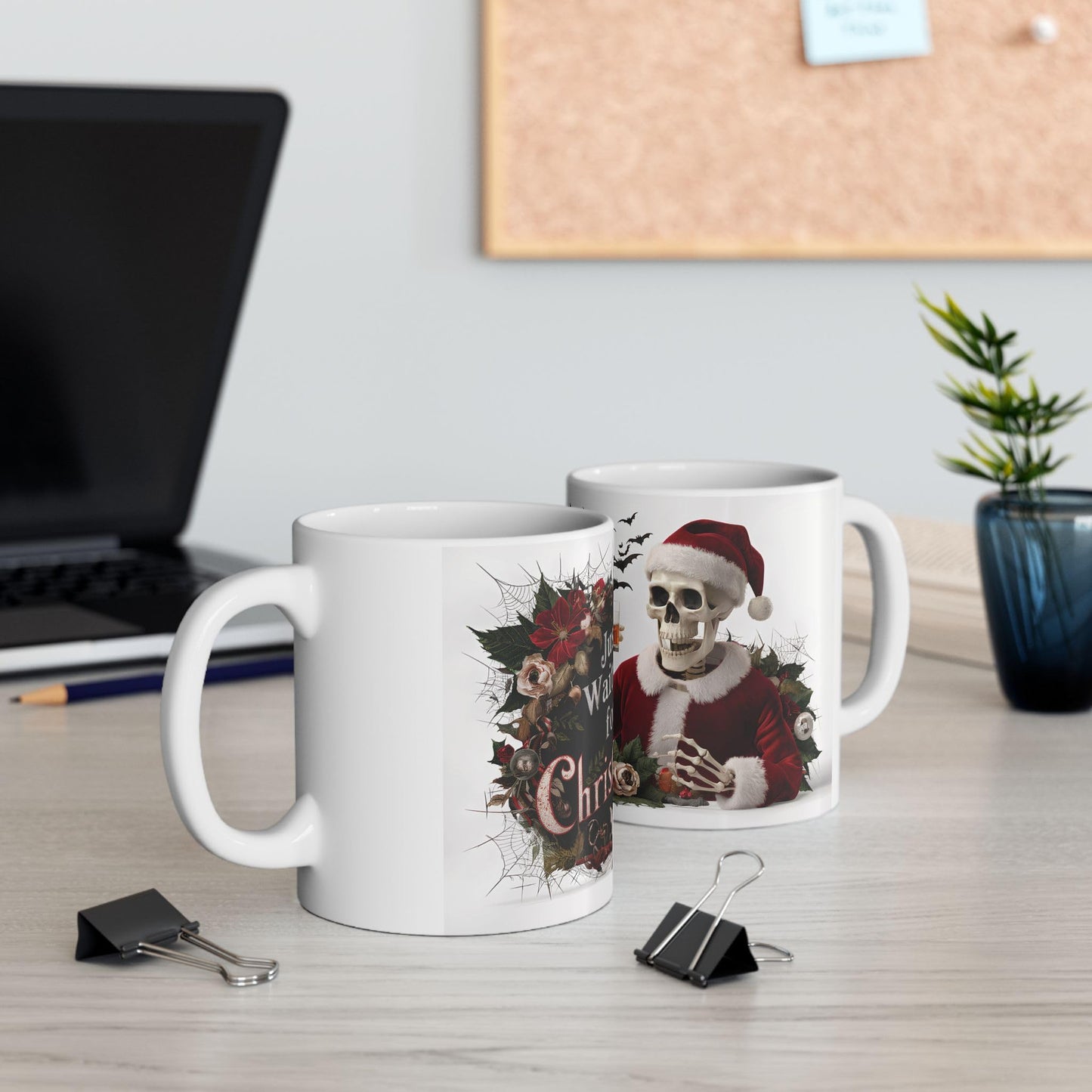 RF REDFOXX Merry Christmas Theme Printed Skull Mug, 325 ml, White Gifts for Men & Women Christmas Gifts for Friends Christmas Gifts for Girls