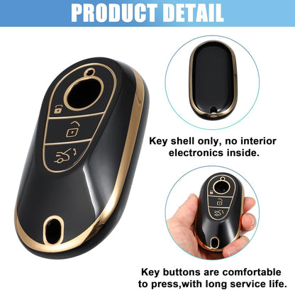 RF REDFOXX Silicone Smart Key Fob Case Cover with Keychain for Mercedes-Benz W223 S Class S300 S350 S450 S500 2020-2021 Key Fob Shell Protector Keyless Black