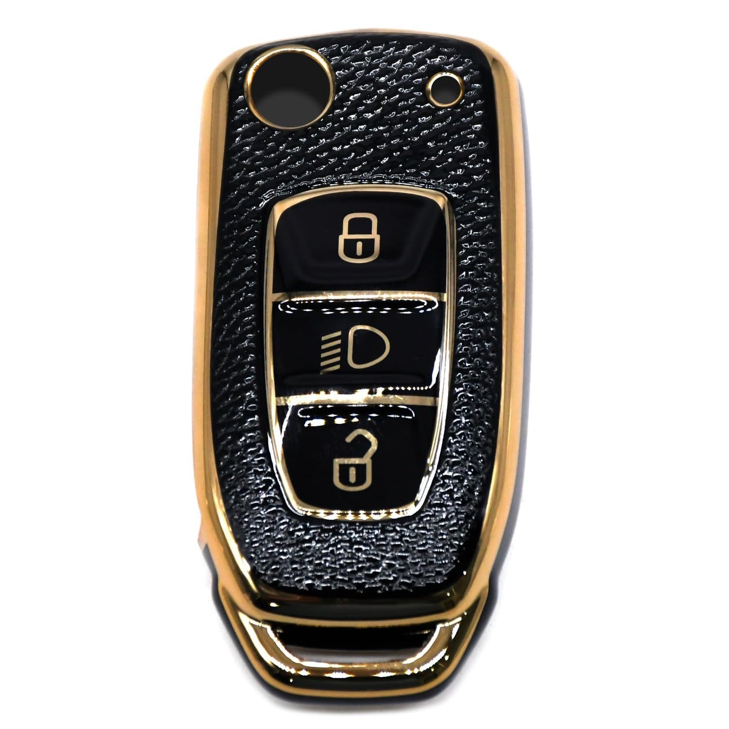 TPU Leather Gold Pattern Key Cover Compatible with Tata D2 Key Cover, Black, Pack of 2