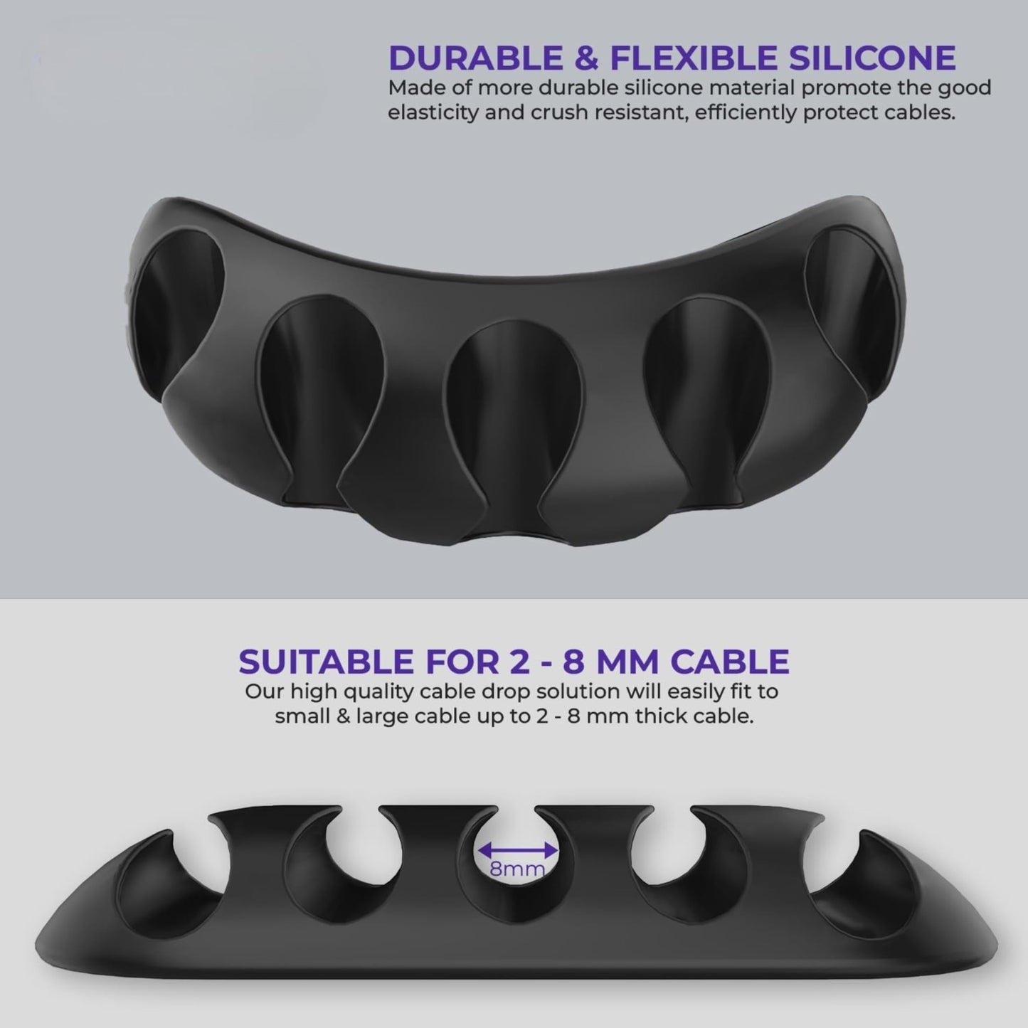 Silicone Cable Organiser Holder Clips, Self-Adhesive Wire and Cord Manager, Black, for Desk, TV, PC, Car, Home and Office