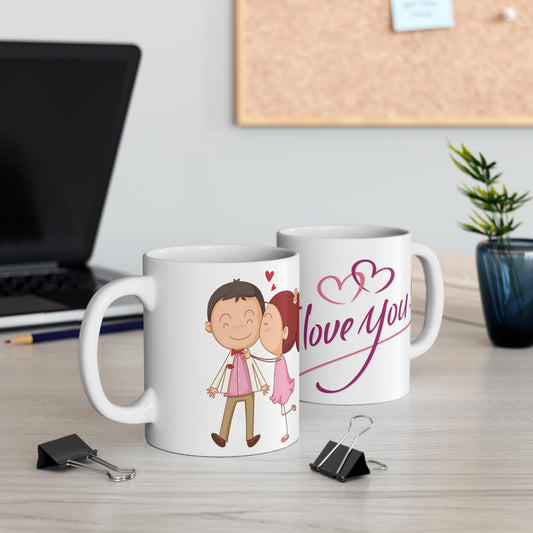 RF REDFOXX Romantic Couple Coffee Mugs, I Love You Design, White Ceramic, 350 ml, Pack of 1