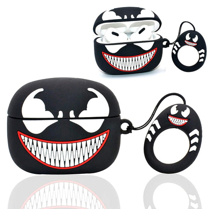 RedFoxx Soft Silicone New 3D Cartoon Design Cute Anime Shockproof Cover Case with Free Keychain Compatible with Apple AIRPODS PRO (NOT for Any Other AIRPODS) (AIRPOD Cover PRO, (Black Spidy Venom)
