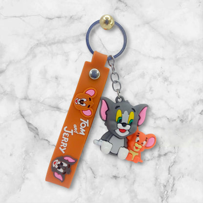 RF REDFOXX Tom and Jerry 3D Rubber Keychain, Decorative Strap with Metal Ring, Cartoon Character Car Pendant