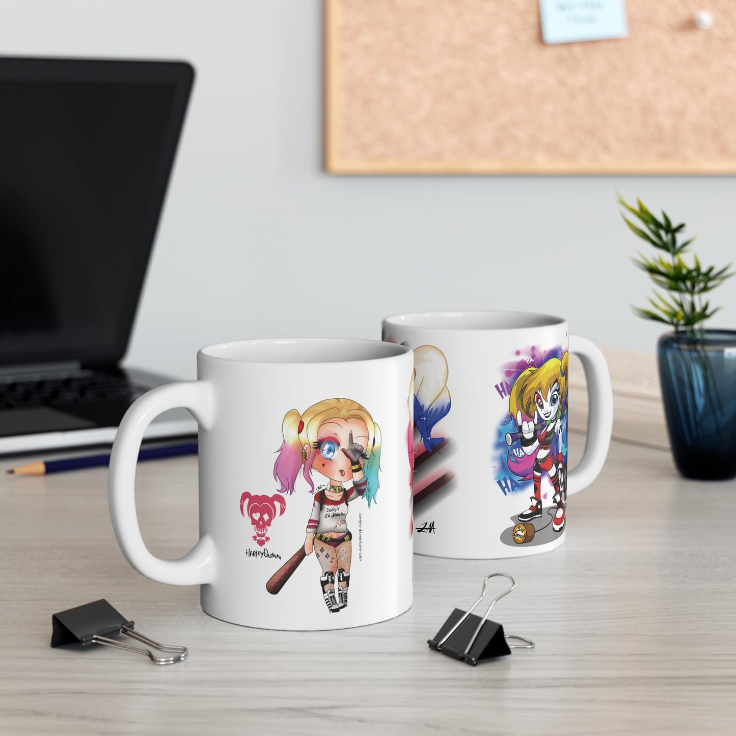 RF REDFOXX Harley Quinn Chibi Art Ceramic Coffee Mug, 350 ml, White Suicide Squad