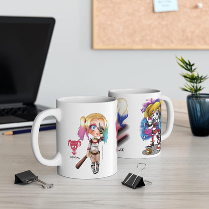 RF REDFOXX Harley Quinn Chibi Art Ceramic Coffee Mug, 350 ml, White Suicide Squad