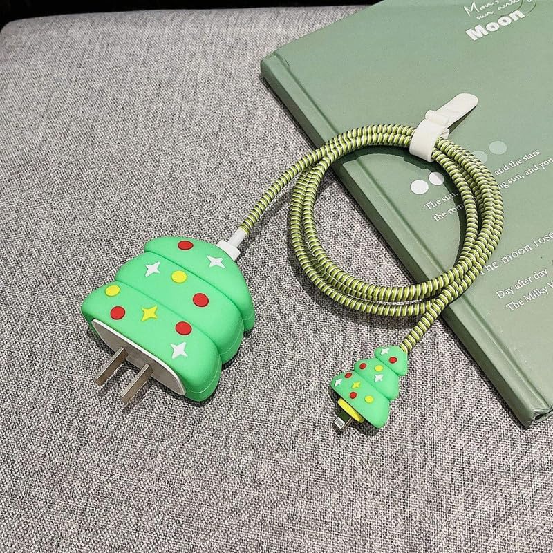 RF REDFOXX Silicone Protective Case for Apple 20W & 18W iPhone USB-C Power Adapter Charger and for USB Lightning Cable, 3D Case for iPhone Charger - 18W/20W (Christmas Tree) Multicolor