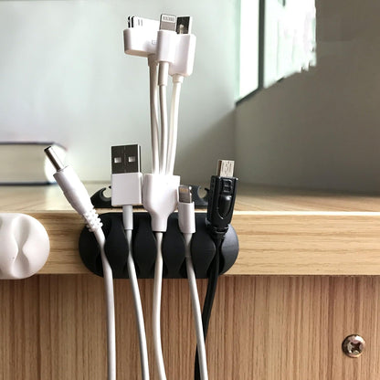 Silicone Cable Organiser Holder Clips, Self-Adhesive Wire and Cord Manager, Black, for Desk, TV, PC, Car, Home and Office