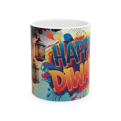 RF REDFOXX Unique Designs Ceramic Diwali Mug, 325 ml, Personalized Name