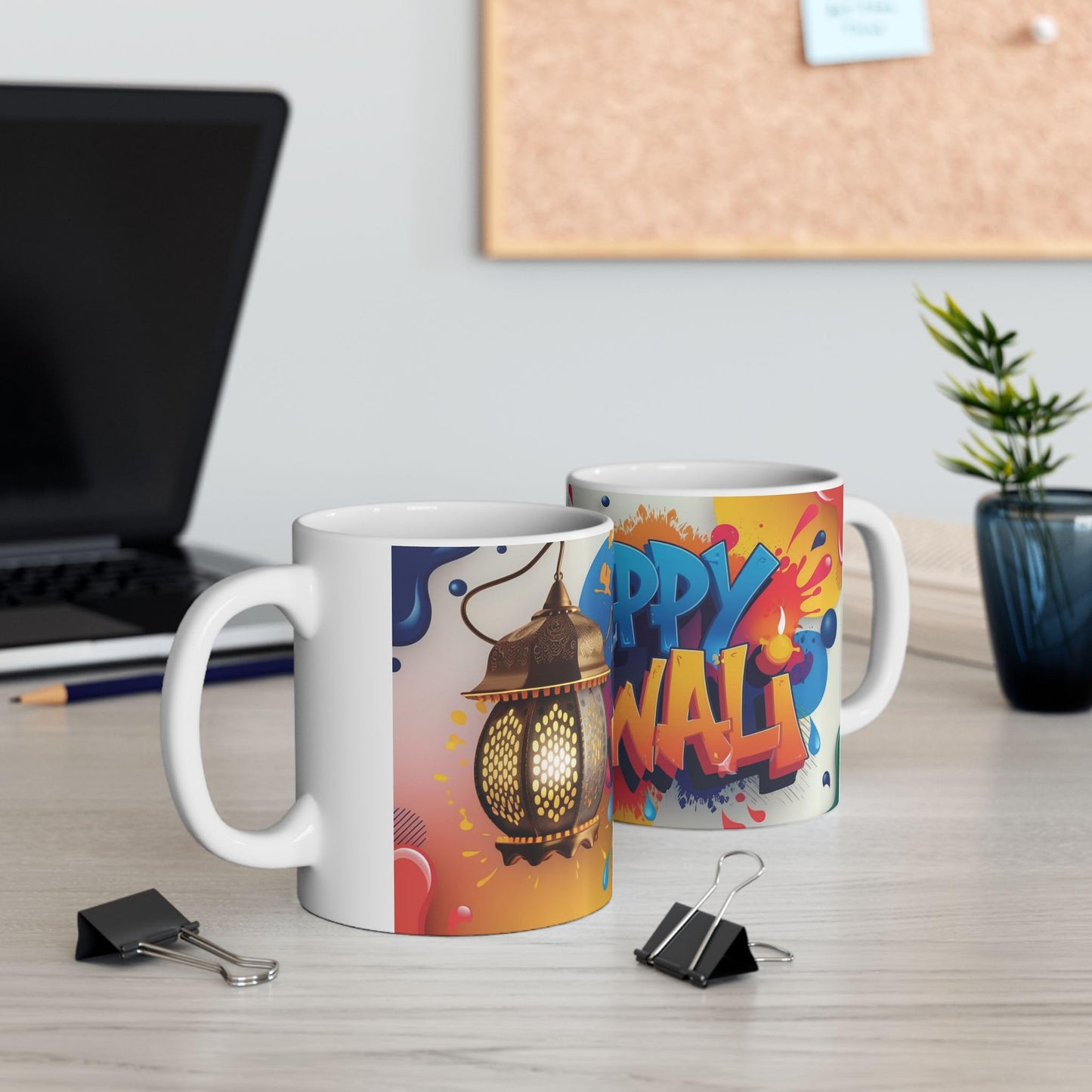 RF REDFOXX Ceramic Diwali Mug, Colourful Graffiti Design, 325 ml Capacity