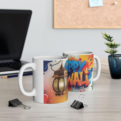 RF REDFOXX Ceramic Diwali Mug, Colourful Graffiti Design, 325 ml Capacity