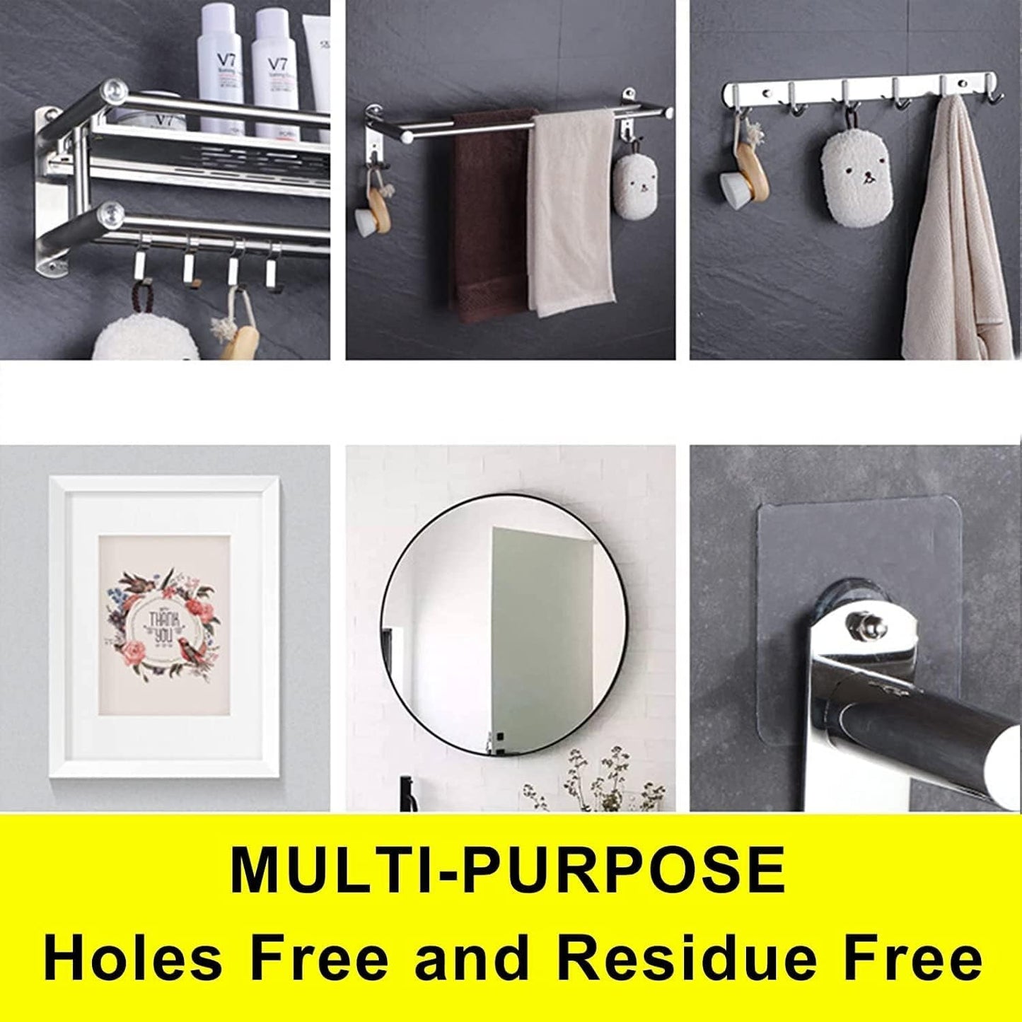 RF REDFOXX Heavy Duty Adhesive Wall Hooks | Transparent Nail-Free Hooks for Kitchen, Bathroom & Home Use | Strong, Reusable & Waterproof (Pack of 20)