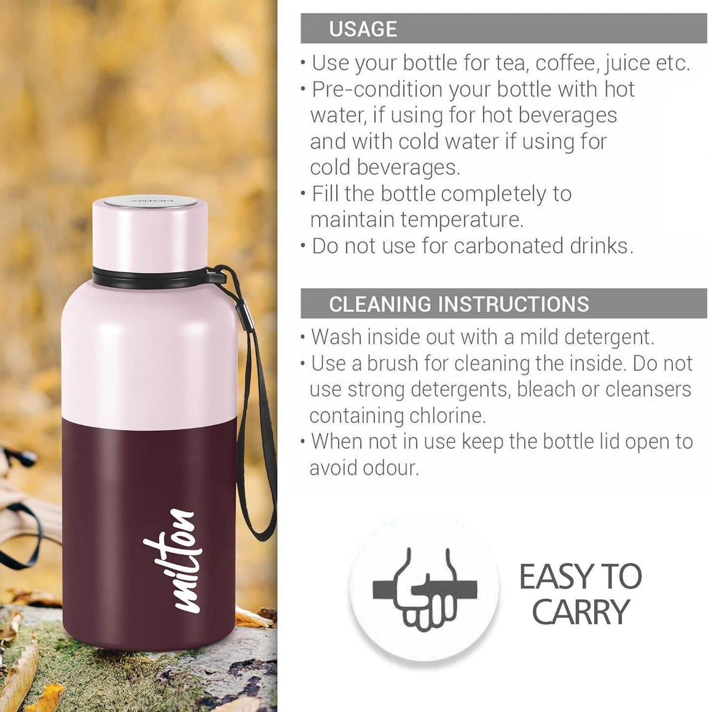 Spare Lid Compatible with Milton Ancy Thermosteel Water Bottle | Fits 500ml / 750ml / 1000ml | Leak-Proof Replacement Cap | Light Pink | 24 Hr Hot & Cold