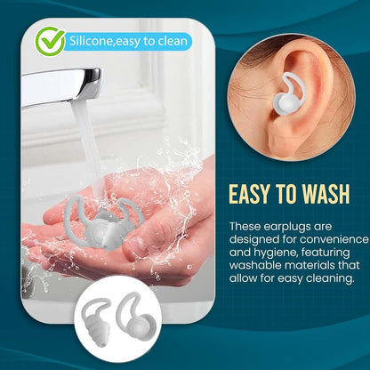 Silicone Noise Reduction Earplugs for Sleeping & Swimming | Reusable Waterproof Ear Plugs for Travel, Study & Flight | Soft Anti-Drop Earbuds for Men & Women (1 Pair)