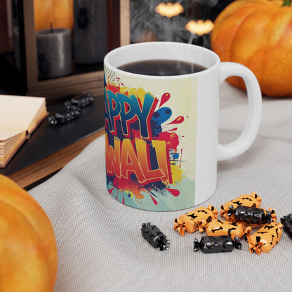 RF REDFOXX Unique Designs Ceramic Diwali Mug, 325 ml, Personalized Name