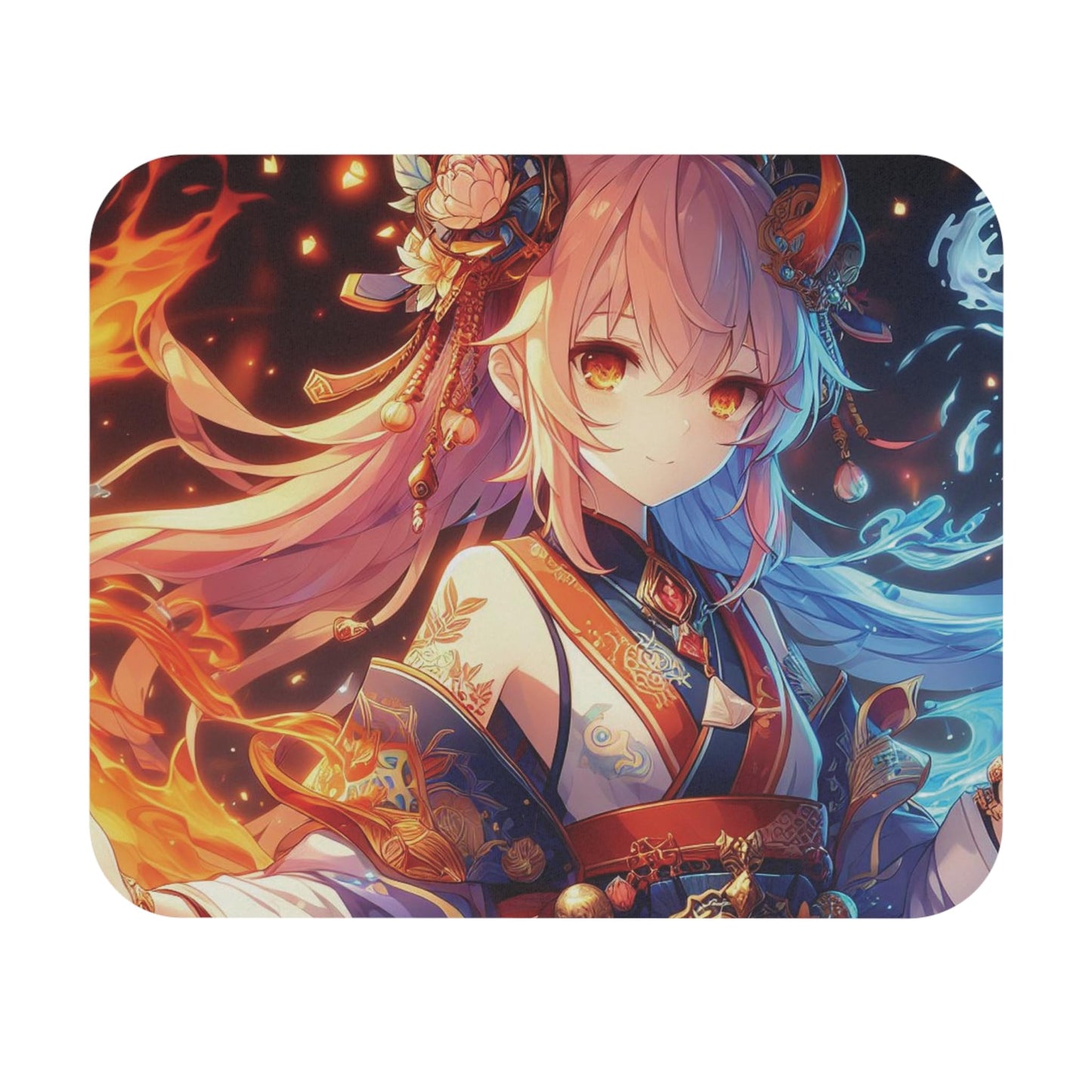 RF REDFOXX Flame and Flow: Anime Girl Multi-Color Mouse Pad Design