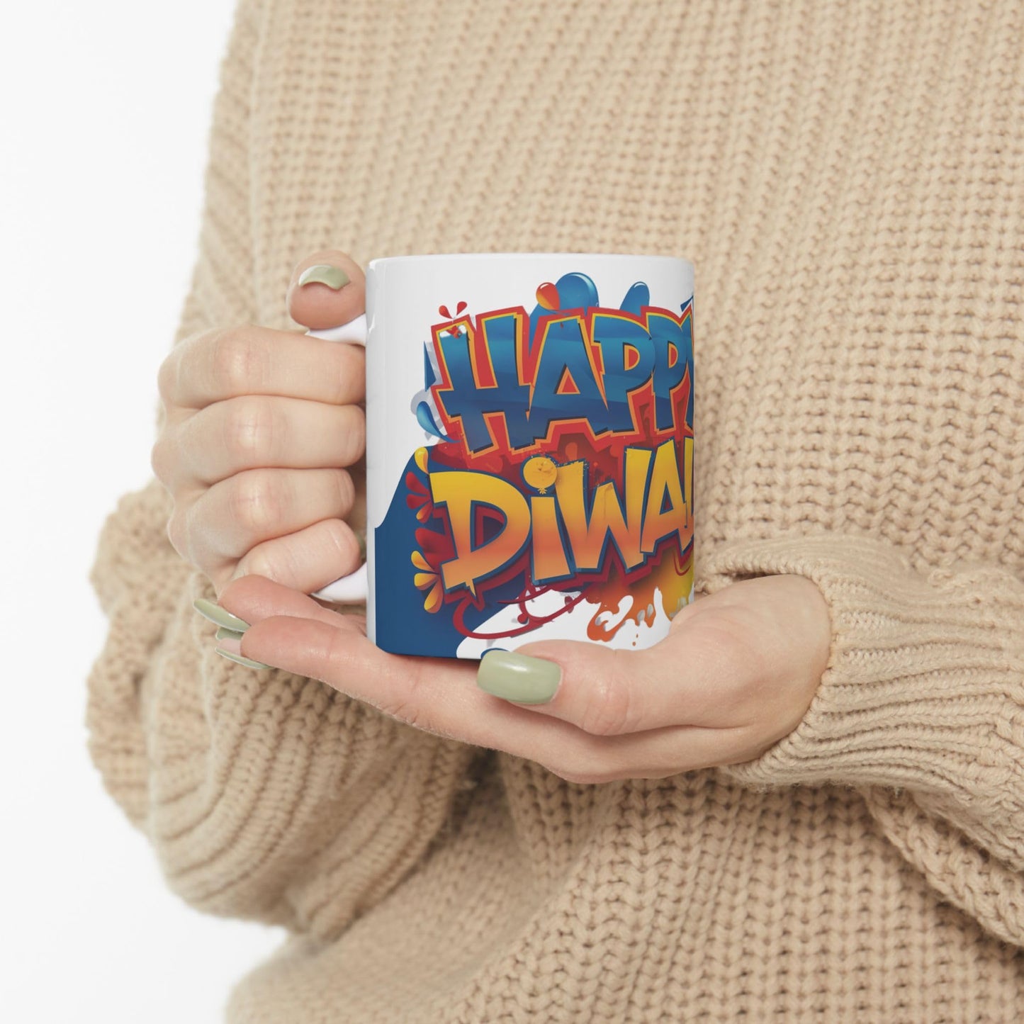 RF REDFOXX Ceramic Mug with Happy Diwali Design, 325 ml, Multicolour with Panda