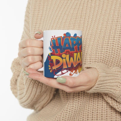 RF REDFOXX Ceramic Mug with Happy Diwali Design, 325 ml, Multicolour with Panda