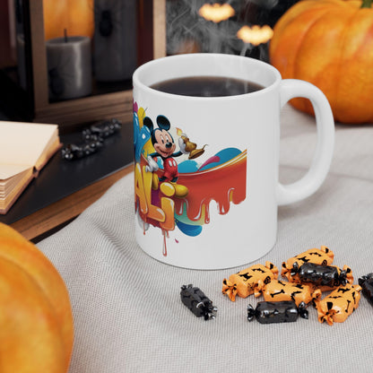 RF REDFOXX Happy Diwali Ceramic Mug with Mickey Mouse Design, Personalized Name & Unique Designs 325 ml (with Free Key Chain)