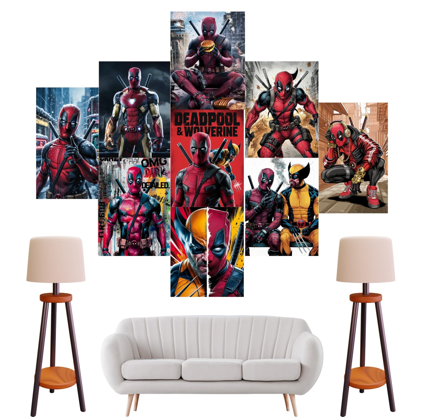 RF REDFOXX Deadpool & Wolverine Wall Poster Set – 9 PCS A4 Size (8.3" x 11.7") – Premium 210 GSM Comic Book Style Marvel Art Prints for Living Room, Bedroom & Office – Unframed Superhero Wall Decor