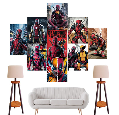 RF REDFOXX Deadpool & Wolverine Wall Poster Set – 9 PCS A4 Size (8.3" x 11.7") – Premium 210 GSM Comic Book Style Marvel Art Prints for Living Room, Bedroom & Office – Unframed Superhero Wall Decor