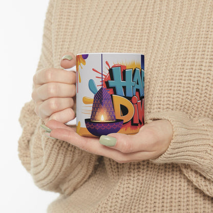 RF REDFOXX Happy Diwali Ceramic Mug, 325 ml, Unique Designs, Personalized Name