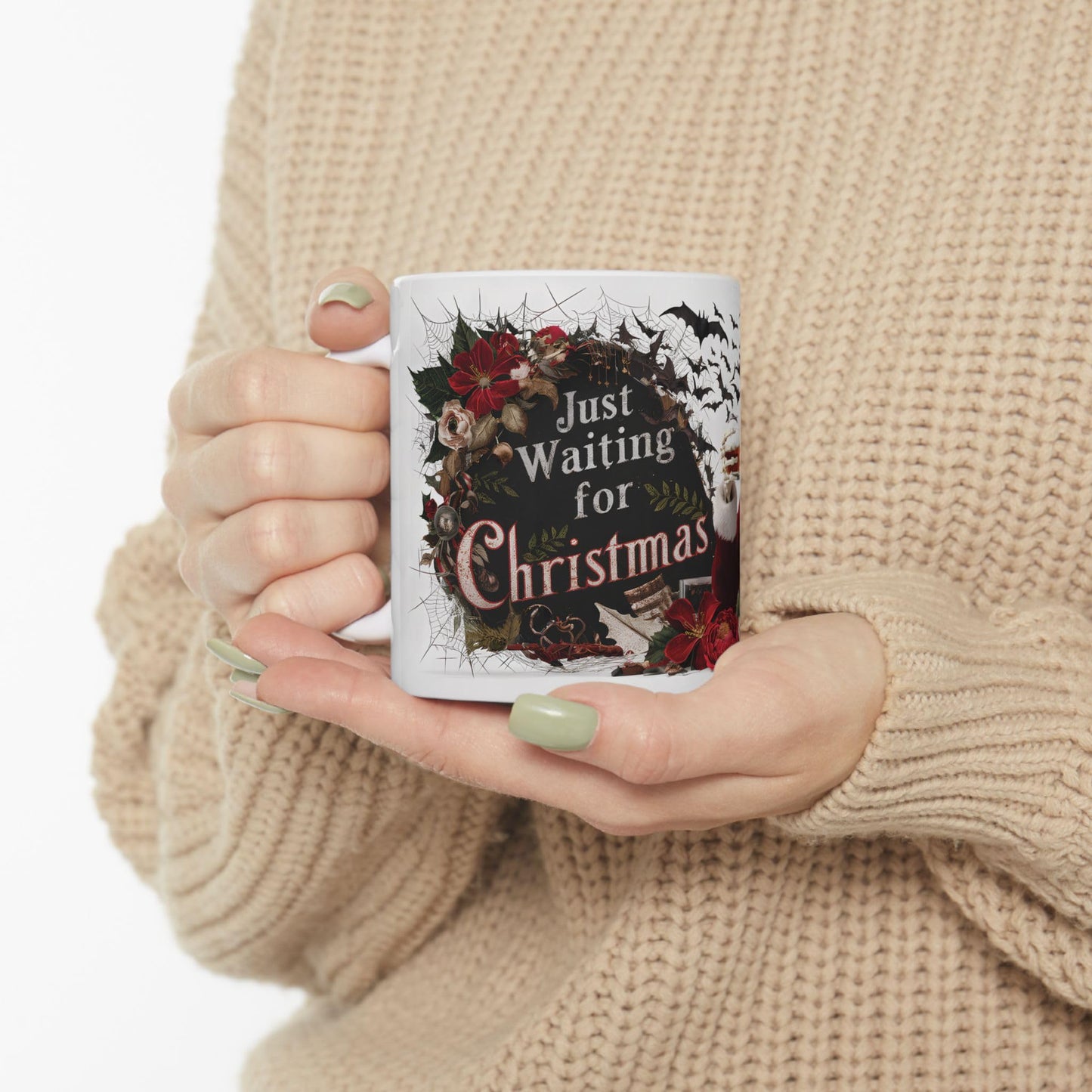 RF REDFOXX Merry Christmas Theme Printed Skull Mug, 325 ml, White Gifts for Men & Women Christmas Gifts for Friends Christmas Gifts for Girls