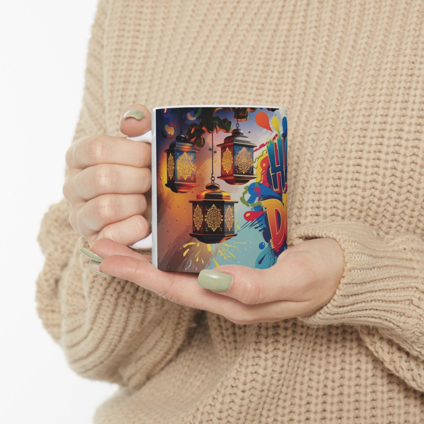 RF REDFOXX Unique Designs Ceramic Diwali Mug, 325 ml, Personalized Name
