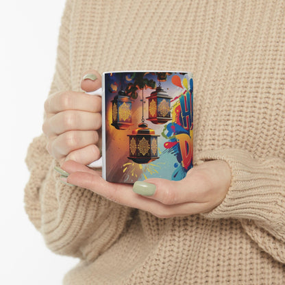 RF REDFOXX Unique Designs Ceramic Diwali Mug, 325 ml, Personalized Name