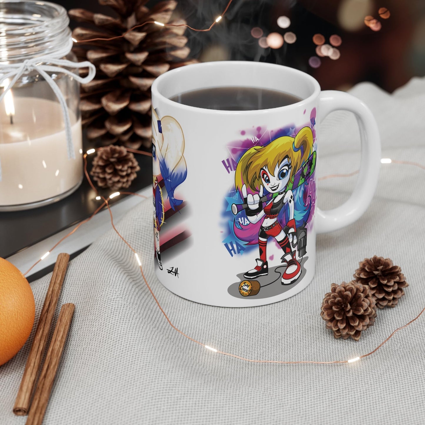 RF REDFOXX Harley Quinn Chibi Art Ceramic Coffee Mug, 350 ml, White Suicide Squad