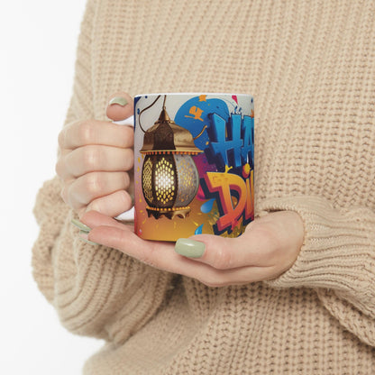 RF REDFOXX Ceramic Diwali Mug, Colourful Graffiti Design, 325 ml Capacity