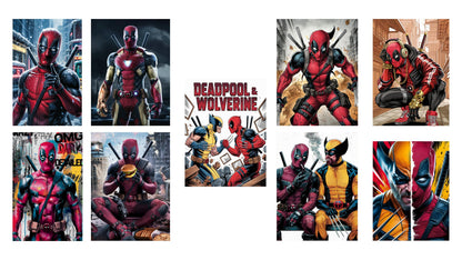 RF REDFOXX Deadpool & Wolverine Wall Poster Set – 9 PCS A4 Size (8.3" x 11.7") – Premium 210 GSM Comic Book Style Marvel Art Prints for Living Room, Bedroom & Office – Unframed Superhero Wall Decor