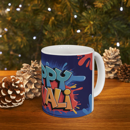 RF REDFOXX Happy Diwali Ceramic Mug, 325 ml, Unique Designs, Personalized Name