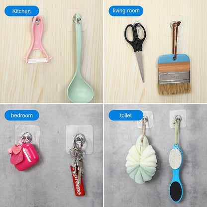 RF REDFOXX Heavy Duty Adhesive Wall Hooks | Transparent Nail-Free Hooks for Kitchen, Bathroom & Home Use | Strong, Reusable & Waterproof (Pack of 20)