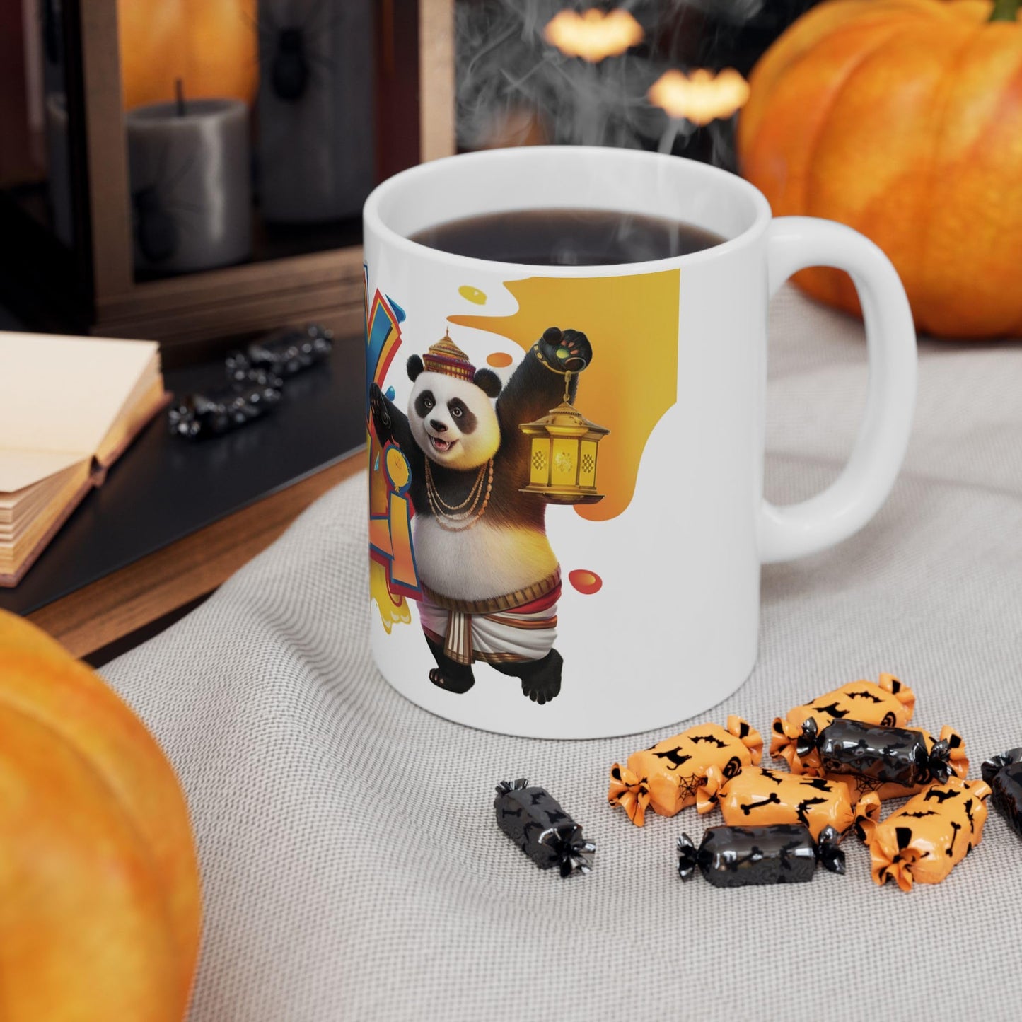 RF REDFOXX Ceramic Mug with Happy Diwali Design, 325 ml, Multicolour with Panda
